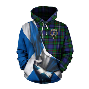 Donnachaidh Tartan Cotton Hoodie with Family Crest Scotland Patriotic Style