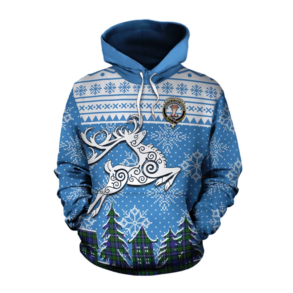 Tartan Vibes Clothing Donnachaidh Clan Christmas Cotton Hoodie Celtic Reindeer Style