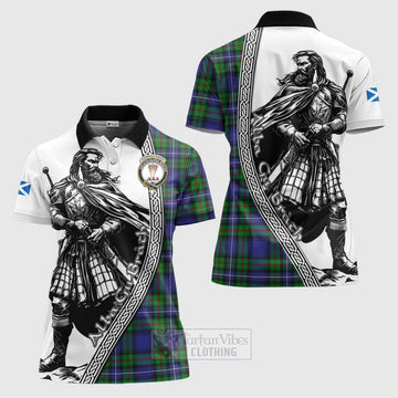 Donnachaidh Tartan Clan Crest Women's Polo Shirt with Highlander Warrior Celtic Style