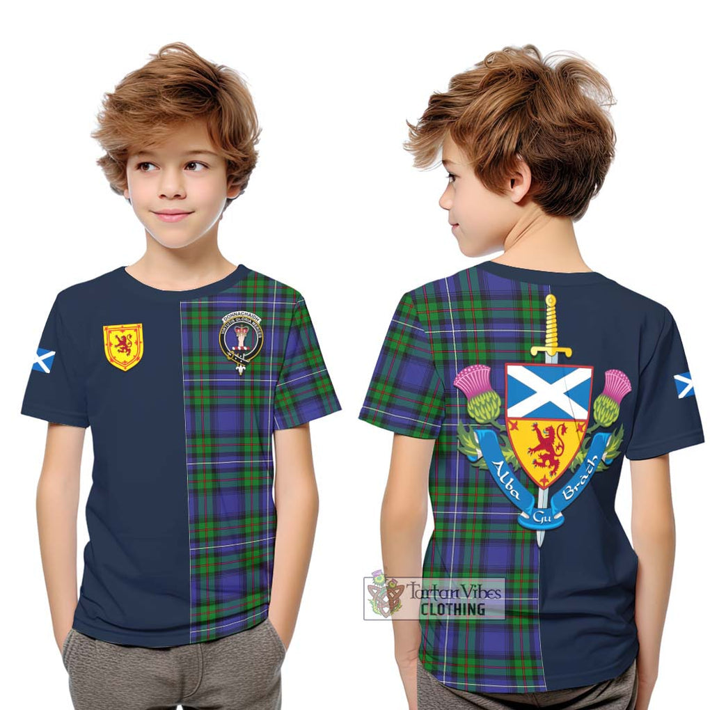 Tartan Vibes Clothing Donnachaidh Tartan Kid T-Shirt with Scottish Lion Royal Arm Half Style