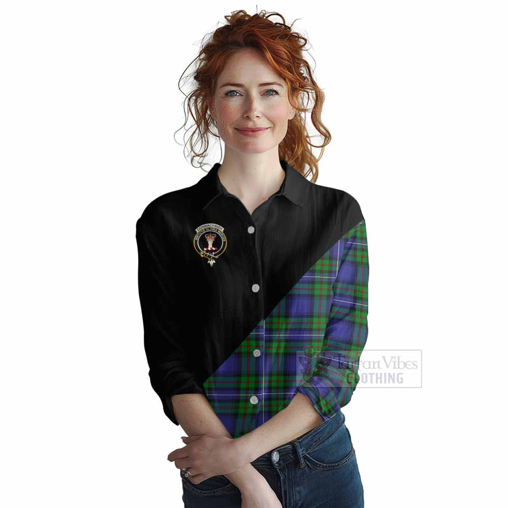 Tartan Vibes Clothing Donnachaidh Tartan Women's Casual Shirt with Family Crest and Military Logo Style