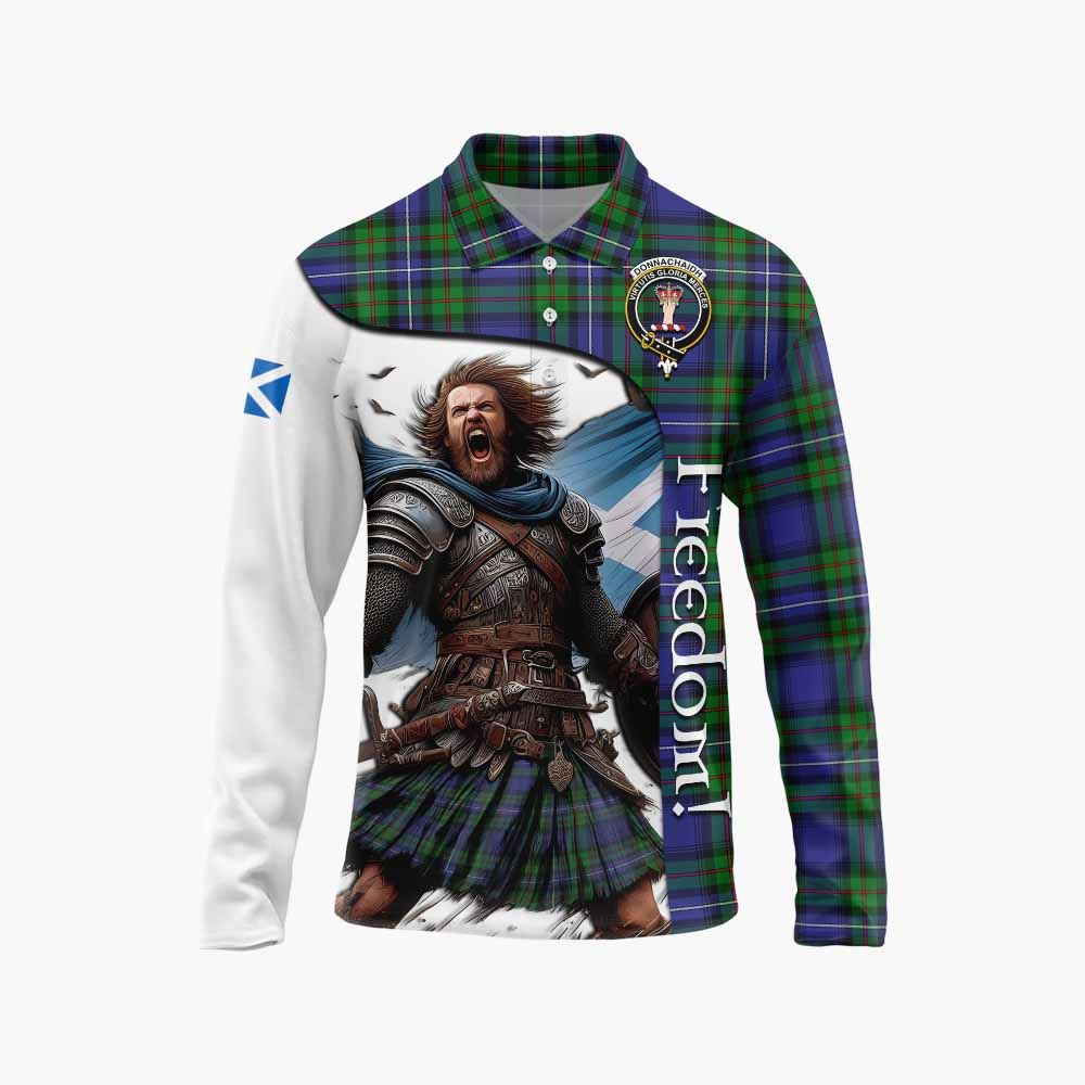 Tartan Vibes Clothing Donnachaidh Crest Tartan Long Sleeve Polo Shirt Inspired by the Freedom of Scottish Warrior