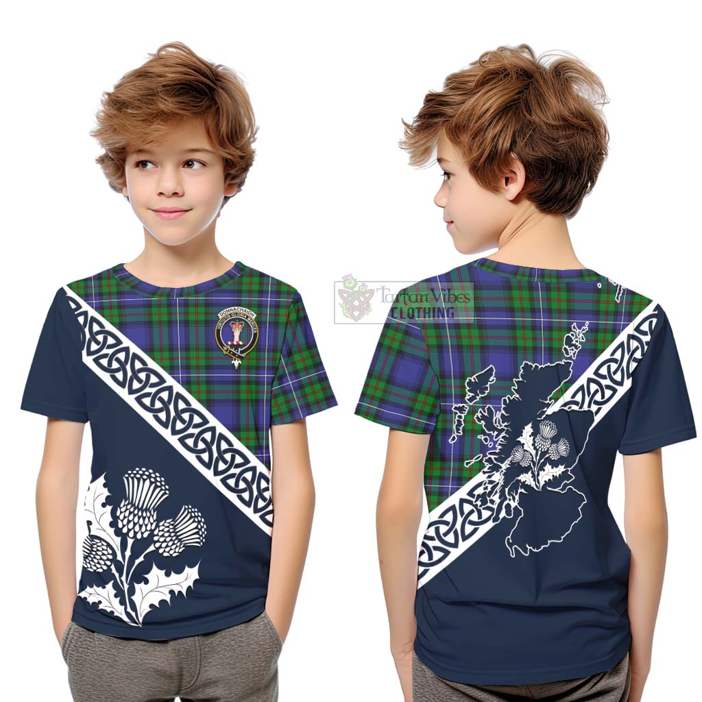 Tartan Vibes Clothing Donnachaidh Tartan Kid T-Shirt Featuring Thistle and Scotland Map