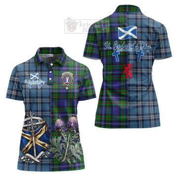 Donnachaidh Tartan Women's Polo Shirt Happy St. Andrew's Day Half Tartan Style