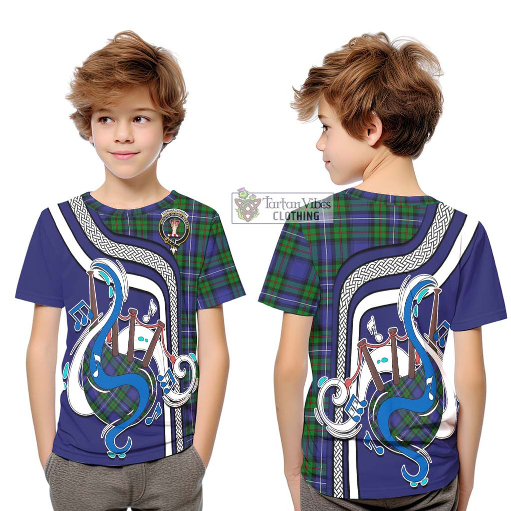 Tartan Vibes Clothing Donnachaidh Tartan Kid T-Shirt with Epic Bagpipe Style