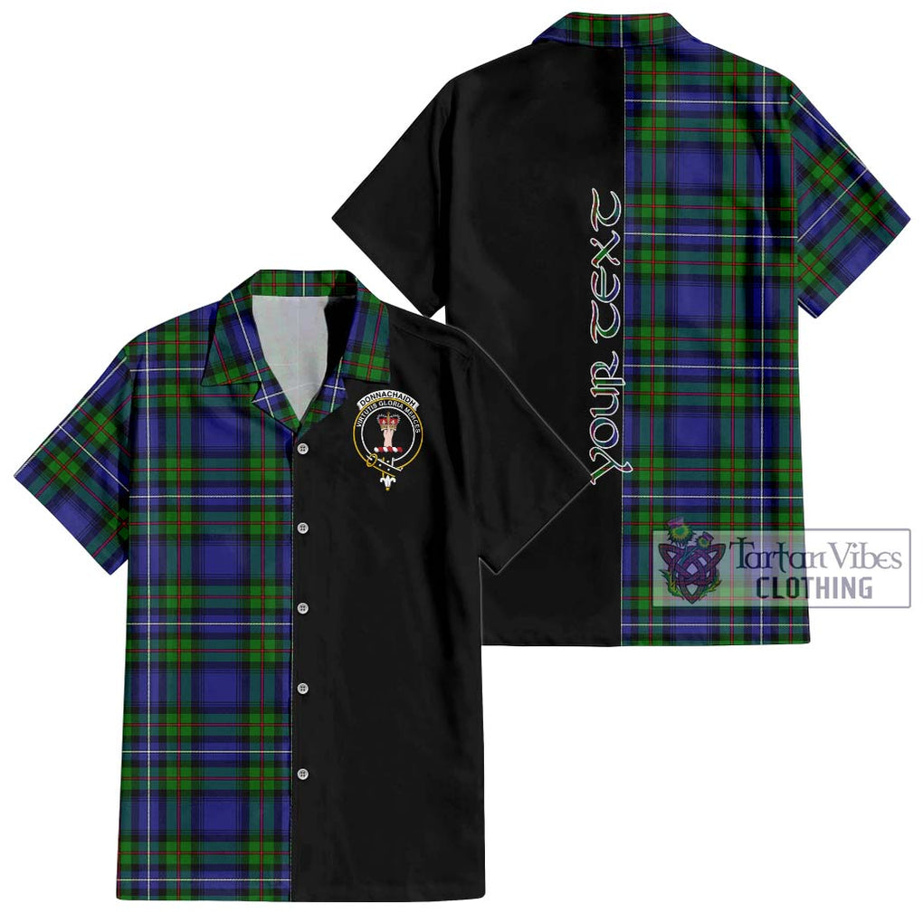 Donnachaidh Tartan Short Sleeve Button Shirt with Family Crest and Half Of Me Style Kid - Tartanvibesclothing Shop