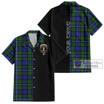 Donnachaidh Tartan Short Sleeve Button Shirt with Family Crest and Half Of Me Style