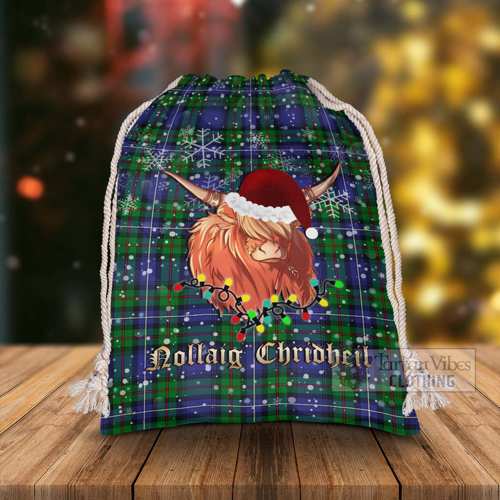 Tartan Vibes Clothing Donnachaidh Tartan Christmas Santa's Bag with Highland Cow