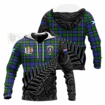 Donnachaidh Crest Tartan Knitted Hoodie with New Zealand Silver Fern Half Style