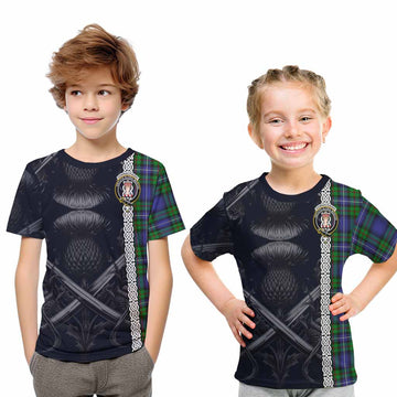 Donnachaidh Tartan Kid T-Shirt with Family Crest Cross Sword Thistle Celtic Vibes