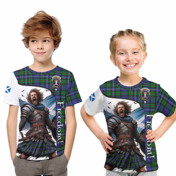 Donnachaidh Crest Tartan Kid T-Shirt Inspired by the Freedom of Scottish Warrior