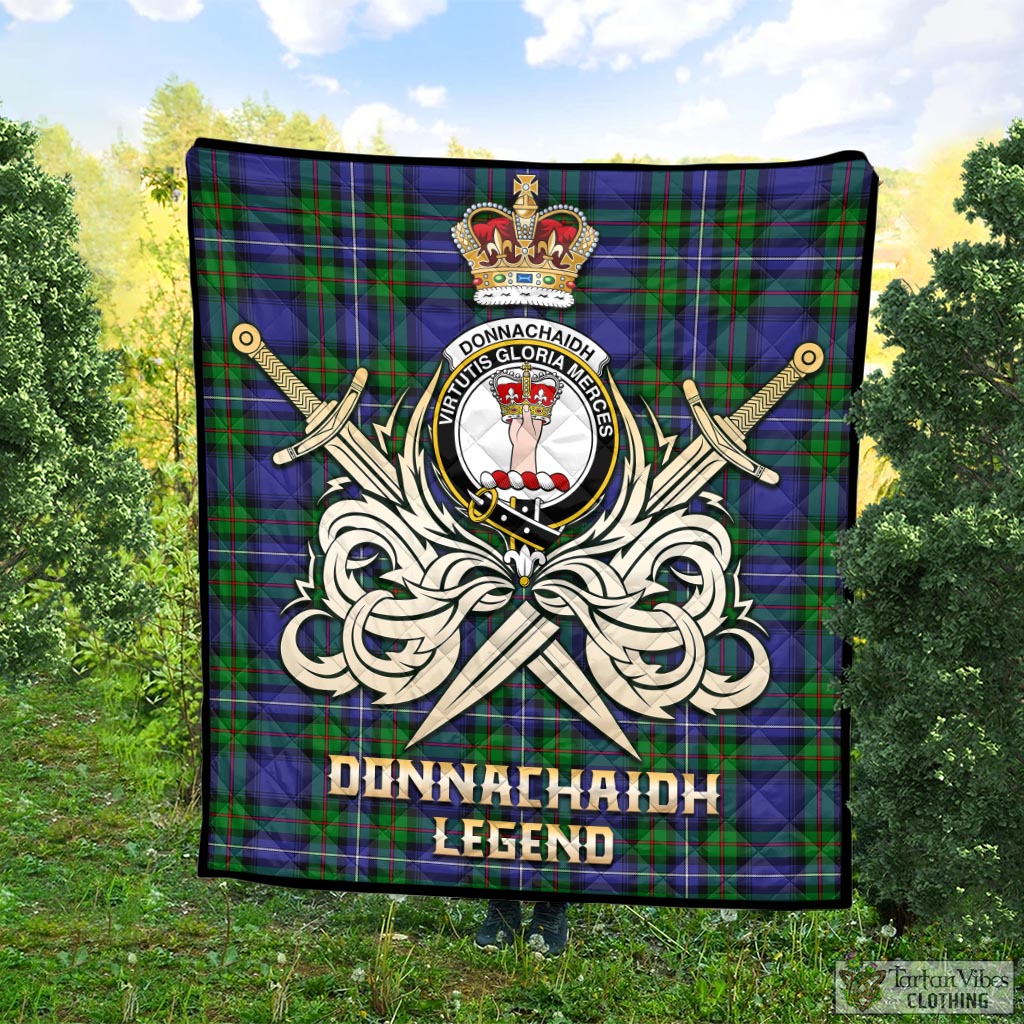 Tartan Vibes Clothing Donnachaidh Tartan Quilt with Clan Crest and the Golden Sword of Courageous Legacy