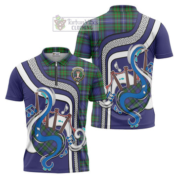 Donnachaidh Tartan Zipper Polo Shirt with Epic Bagpipe Style