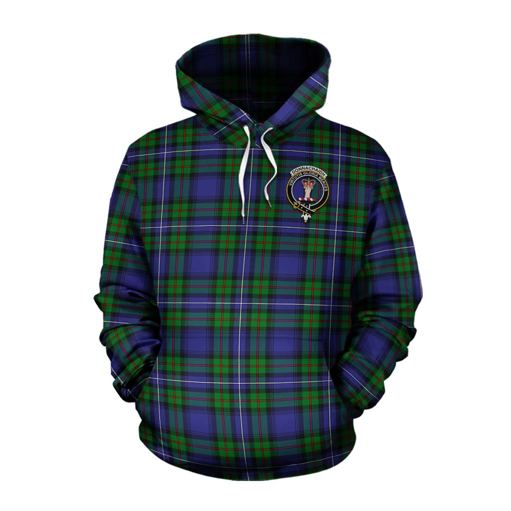 Tartan Vibes Clothing Donnachaidh Tartan Cotton Hoodie with Family Crest Celtic Skull Style