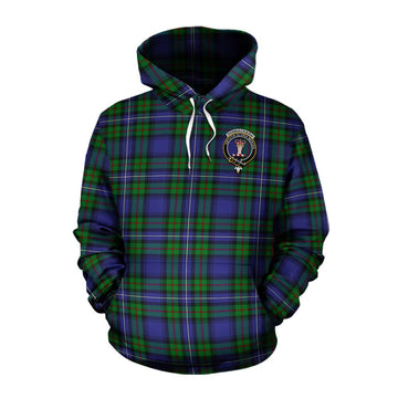 Donnachaidh Tartan Cotton Hoodie with Family Crest Celtic Skull Style