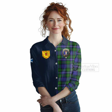 Donnachaidh Tartan Women's Casual Shirt Alba with Scottish Lion Royal Arm Half Style