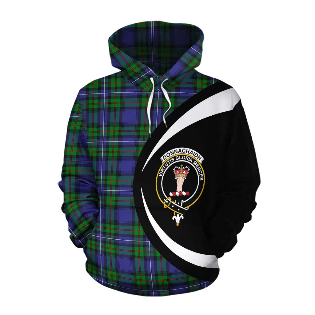 Tartan Vibes Clothing Donnachaidh Tartan Cotton Hoodie with Family Crest Circle Style