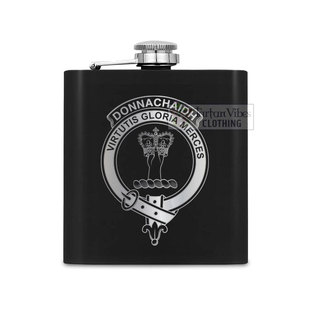 Tartan Vibes Clothing Donnachaidh Crest Hip Flask Set 7oz Black Stainless Steel with A Gift Box