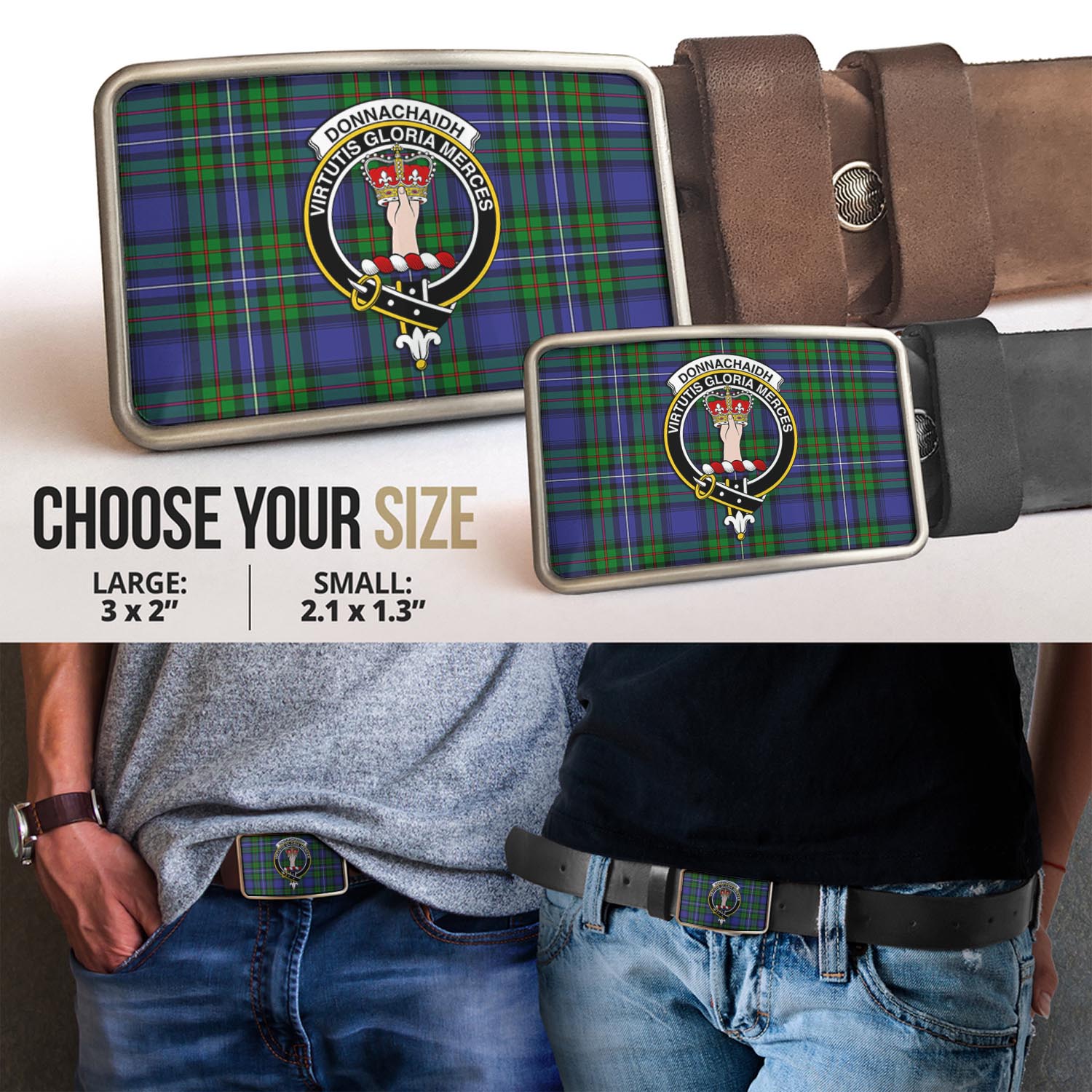 Donnachaidh Tartan Belt Buckles with Family Crest - Tartanvibesclothing