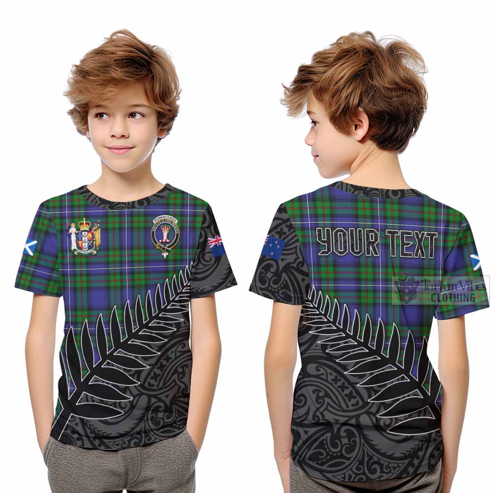 Tartan Vibes Clothing Donnachaidh Crest Tartan Kid T-Shirt with New Zealand Silver Fern Half Style