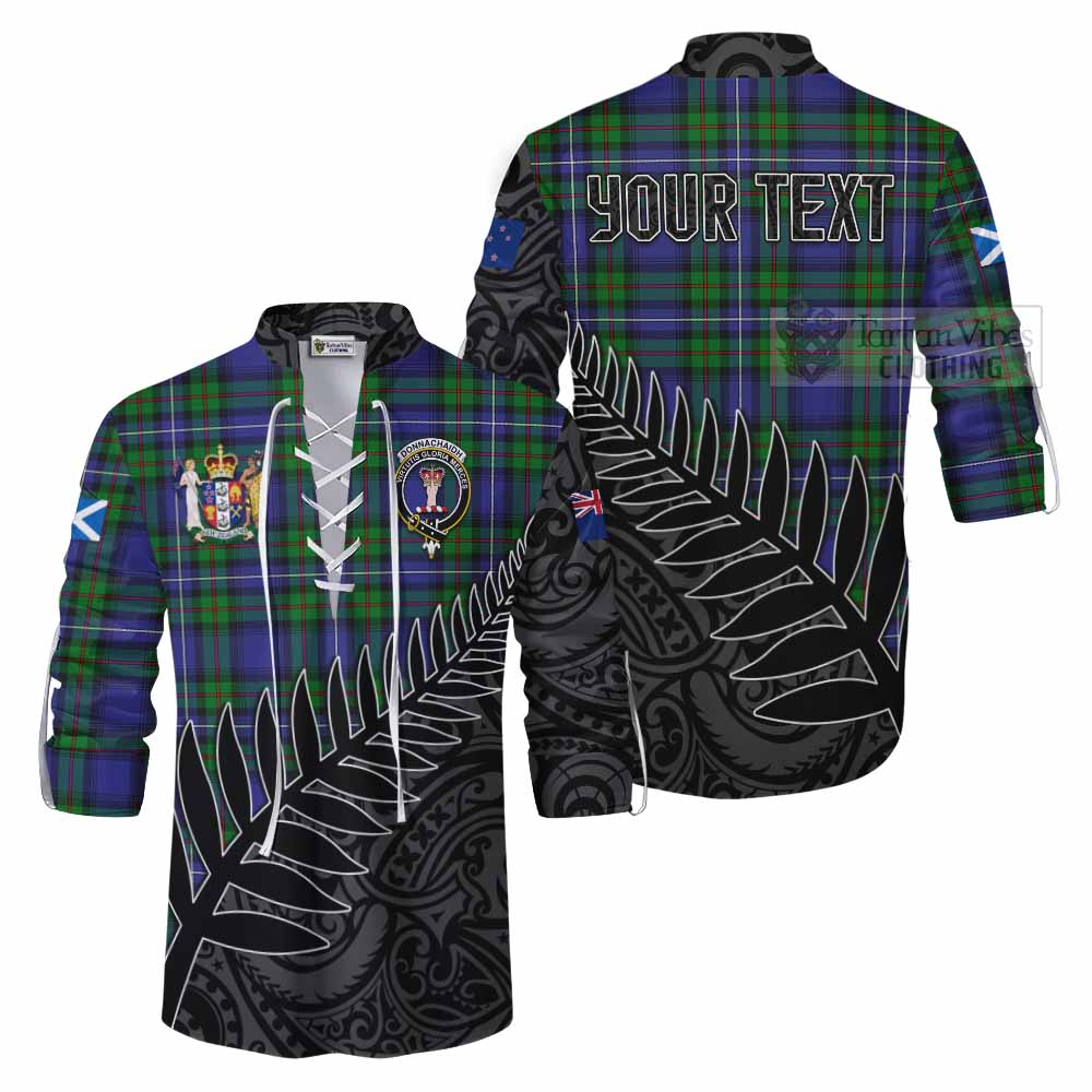 Tartan Vibes Clothing Donnachaidh Crest Tartan Ghillie Kilt Shirt with New Zealand Silver Fern Half Style