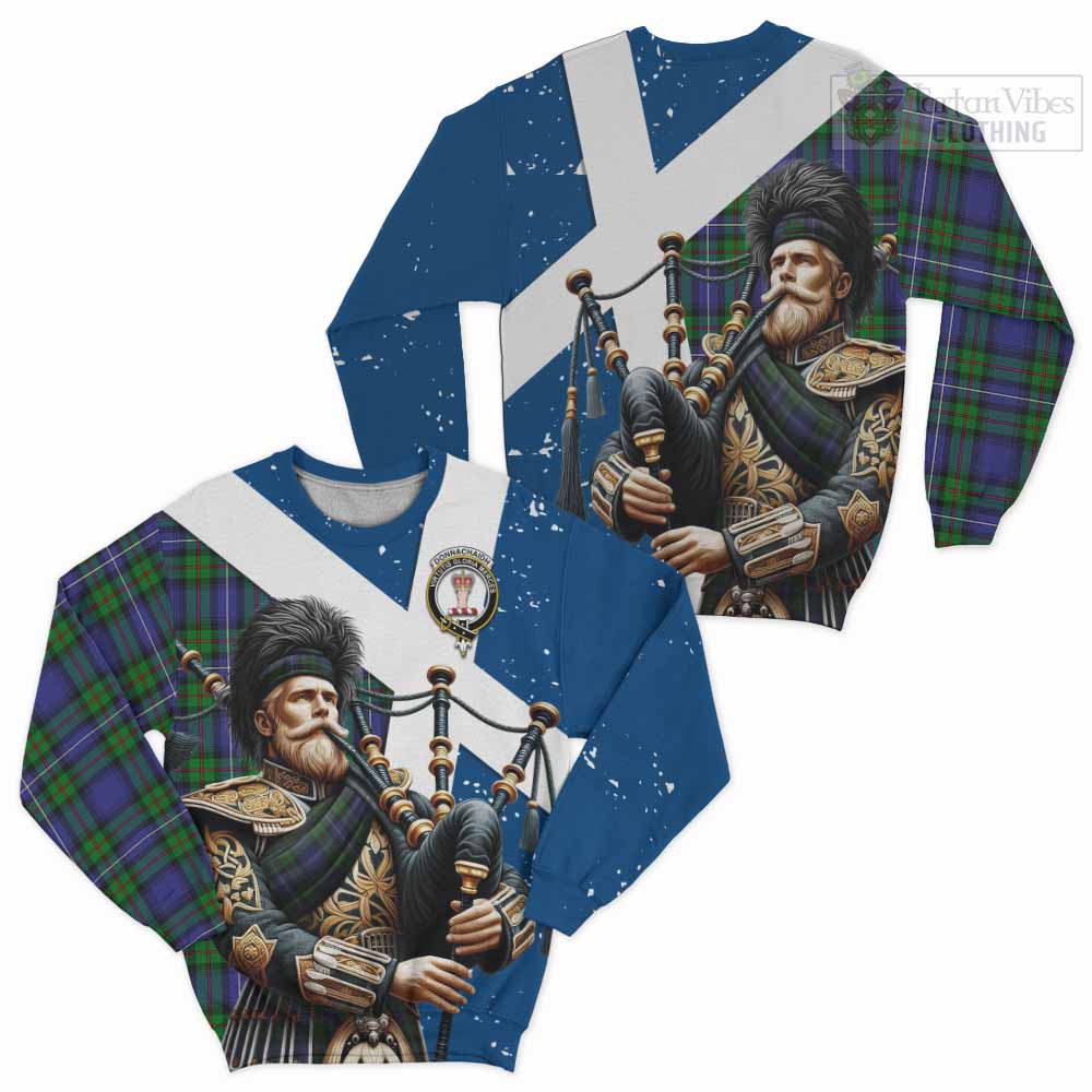 Tartan Vibes Clothing Donnachaidh Tartan Sweatshirt with Family Crest Scottish Bagpiper Vibes