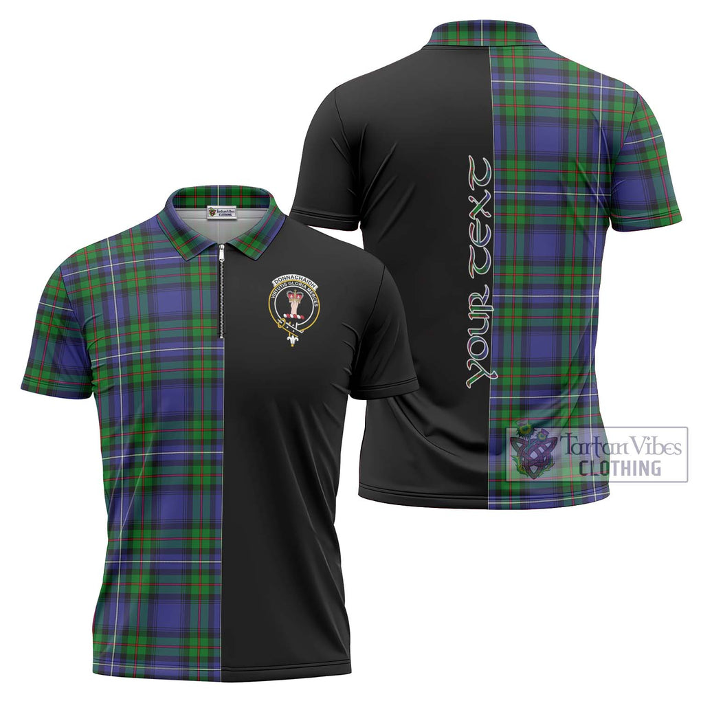 Donnachaidh Tartan Zipper Polo Shirt with Family Crest and Half Of Me Style Unisex - Tartanvibesclothing Shop