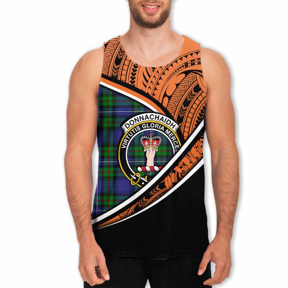 Tartan Vibes Clothing Donnachaidh Crest Tartan Men's Tank Top with Maori Tattoo Style - Orange Version