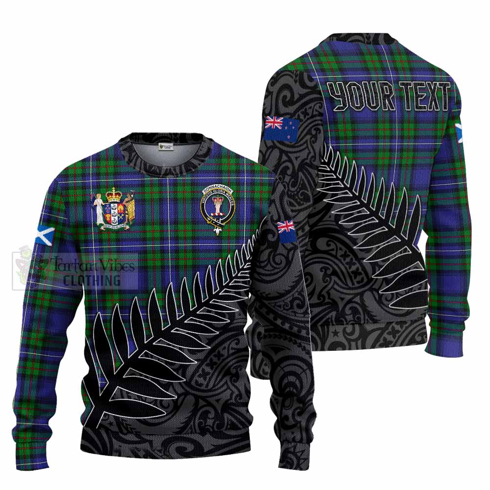 Tartan Vibes Clothing Donnachaidh Crest Tartan Knitted Sweater with New Zealand Silver Fern Half Style