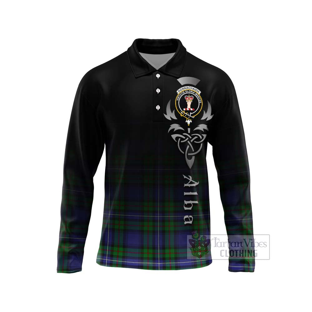 Tartan Vibes Clothing Donnachaidh Tartan Long Sleeve Polo Shirt Featuring Alba Gu Brath Family Crest Celtic Inspired