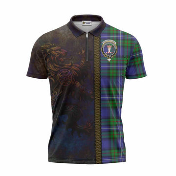 Donnachaidh Tartan Family Crest Zipper Polo Shirt Alba Gu Brath Be Brave Lion Ancient Style Unisex - Tartan Vibes Clothing