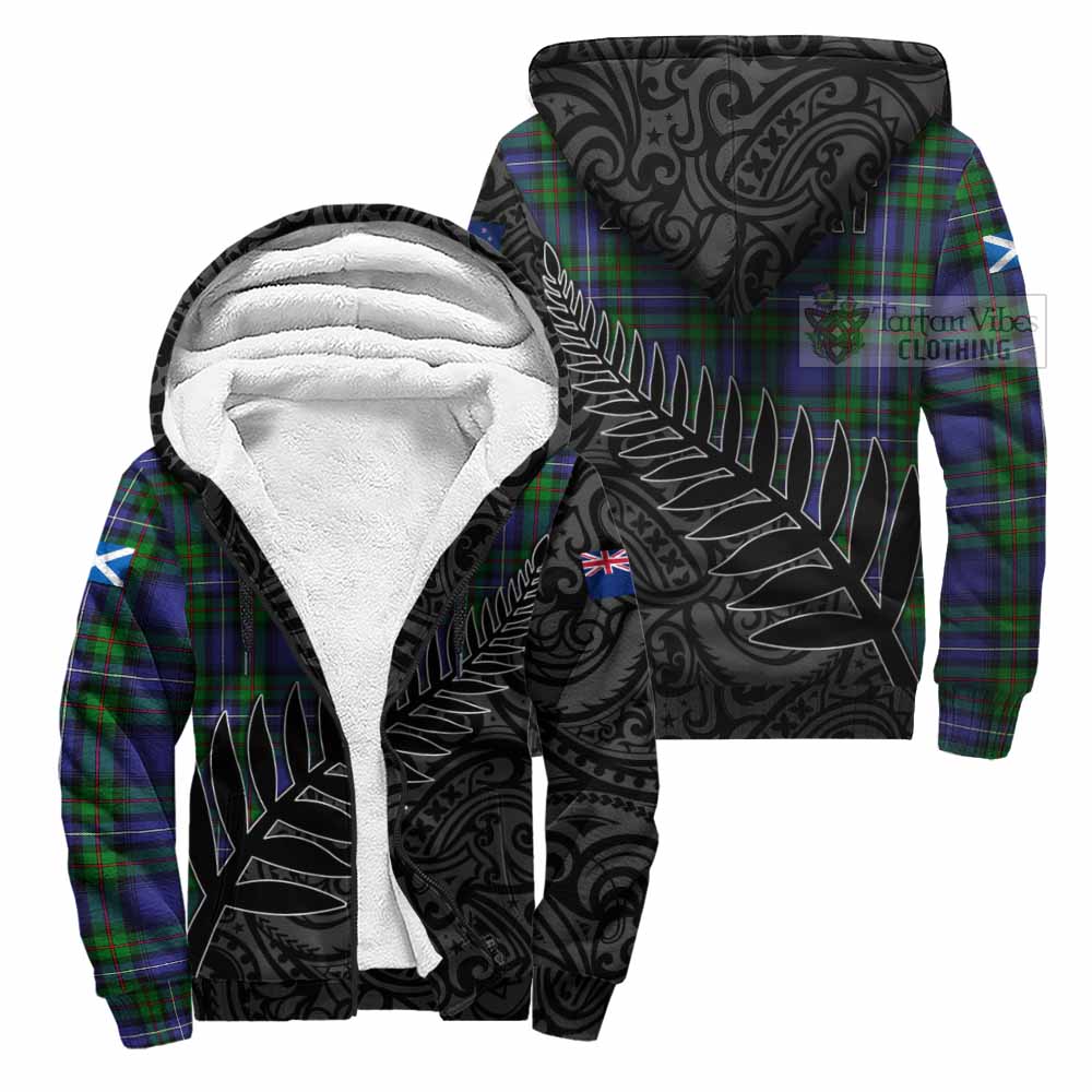 Tartan Vibes Clothing Donnachaidh Crest Tartan Sherpa Hoodie with New Zealand Silver Fern Half Style