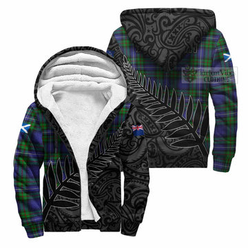 Donnachaidh Crest Tartan Sherpa Hoodie with New Zealand Silver Fern Half Style