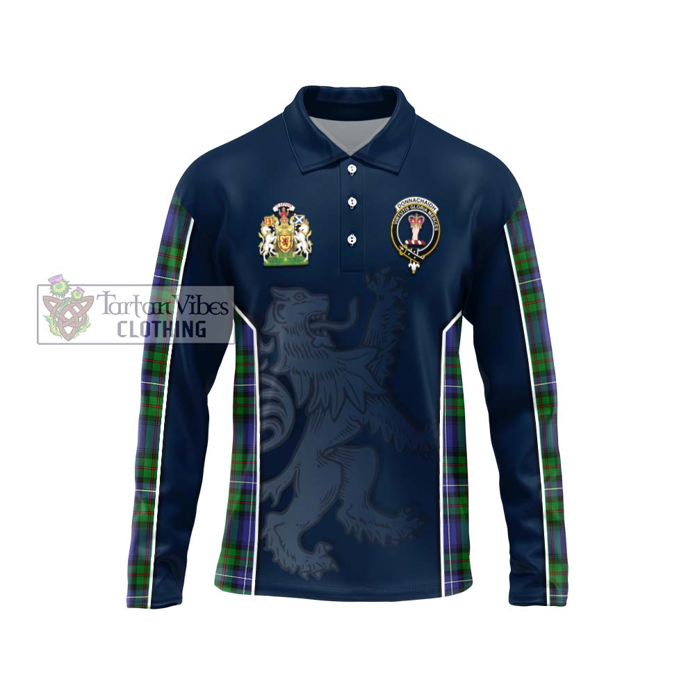 Donnachaidh Tartan Long Sleeve Polo Shirt with Family Crest and Lion Rampant Vibes Sport Style Unisex - Tartan Vibes Clothing