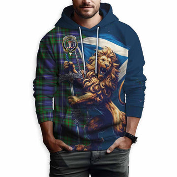 Donnachaidh Tartan Family Crest Hoodie with Scottish Majestic Lion