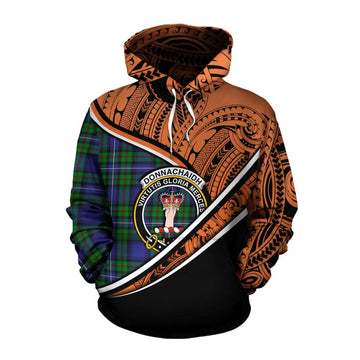 Donnachaidh Crest Tartan Cotton Hoodie with Polynesian Vibes Style - Orange Version