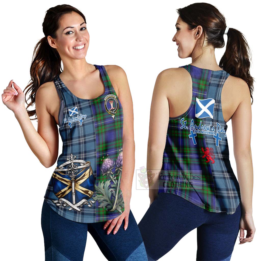 Tartan Vibes Clothing Donnachaidh Tartan Women's Racerback Tanks Happy St. Andrew's Day Half Tartan Style