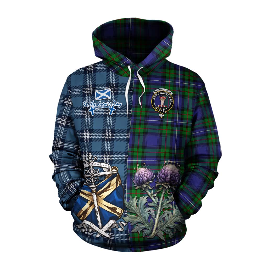 Tartan Vibes Clothing Donnachaidh Tartan Cotton Hoodie Happy St. Andrew's Day Half Tartan Style