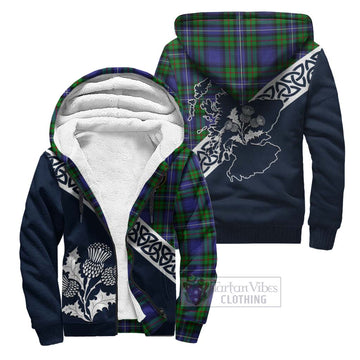 Donnachaidh Tartan Sherpa Hoodie Featuring Thistle and Scotland Map