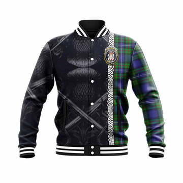 Donnachaidh Tartan Baseball Jacket with Family Crest Cross Sword Thistle Celtic Vibes