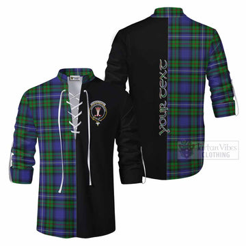 Donnachaidh Tartan Ghillie Kilt Shirt with Family Crest and Half Of Me Style