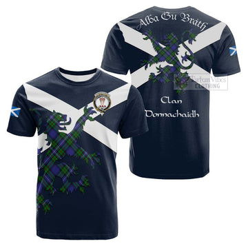 Donnachaidh Tartan Lion Rampant Cotton T-shirt Proudly Display Your Heritage with Alba Gu Brath and Clan Name