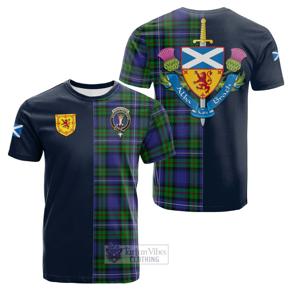 Tartan Vibes Clothing Donnachaidh Tartan Cotton T-shirt with Scottish Lion Royal Arm Half Style