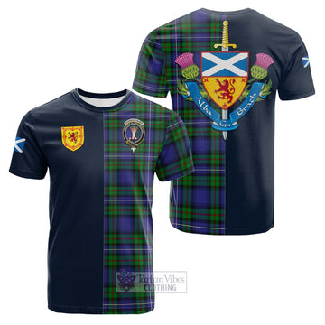 Donnachaidh Tartan Cotton T-shirt with Scottish Lion Royal Arm Half Style