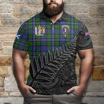 Donnachaidh Crest Tartan Polo Shirt with New Zealand Silver Fern Half Style