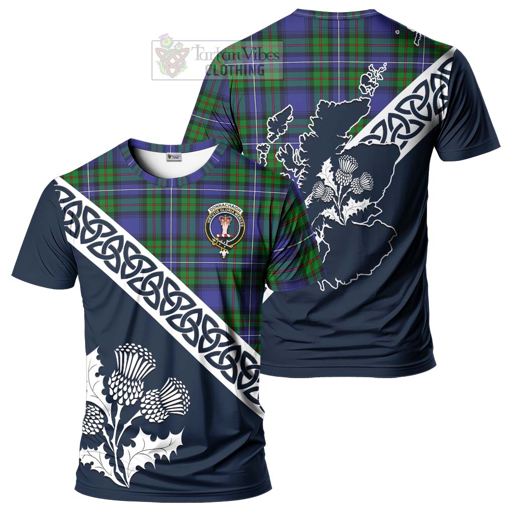 Donnachaidh Tartan T-Shirt Featuring Thistle and Scotland Map