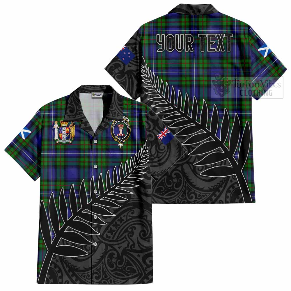 Tartan Vibes Clothing Donnachaidh Crest Tartan Short Sleeve Button Shirt with New Zealand Silver Fern Half Style