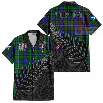 Donnachaidh Crest Tartan Short Sleeve Button Shirt with New Zealand Silver Fern Half Style