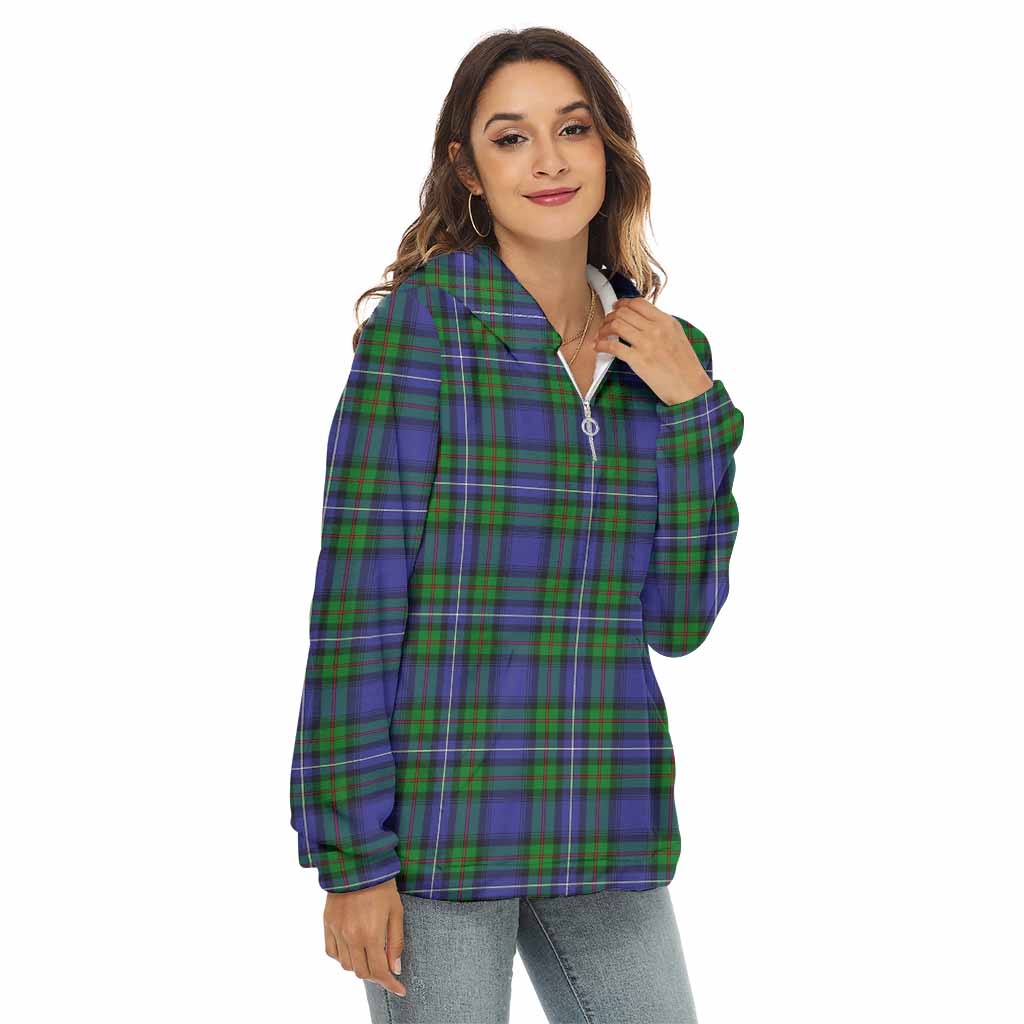 Tartan Vibes Clothing Donnachaidh Tartan Women's Borg  Half Zip Fleece Hoodie