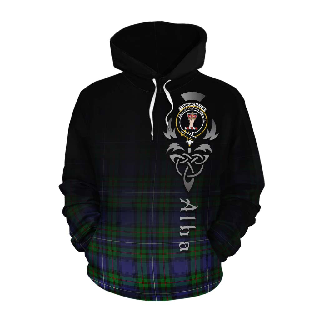 Tartan Vibes Clothing Donnachaidh Tartan Cotton Hoodie Featuring Alba Gu Brath Family Crest Celtic Inspired